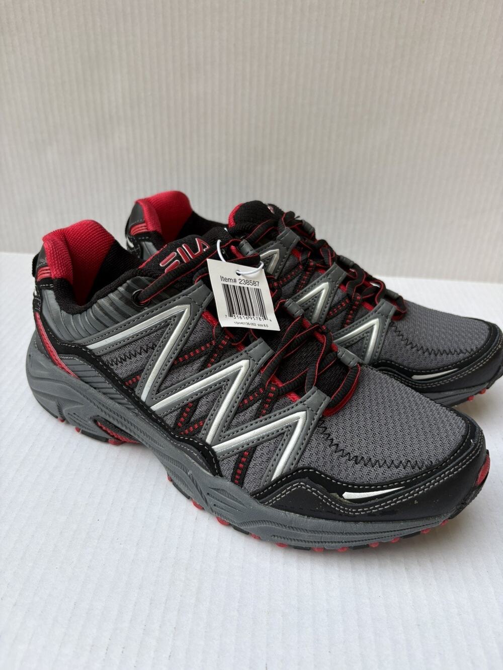 FILA Headway 6 Mens 8.5 Running Shoes Gray Black Red Sneakers 1SH40136-053 New
